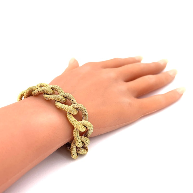 Bracciale maxi catena groumette, oro giallo zigrinato -  44.12 gr, 21 cm