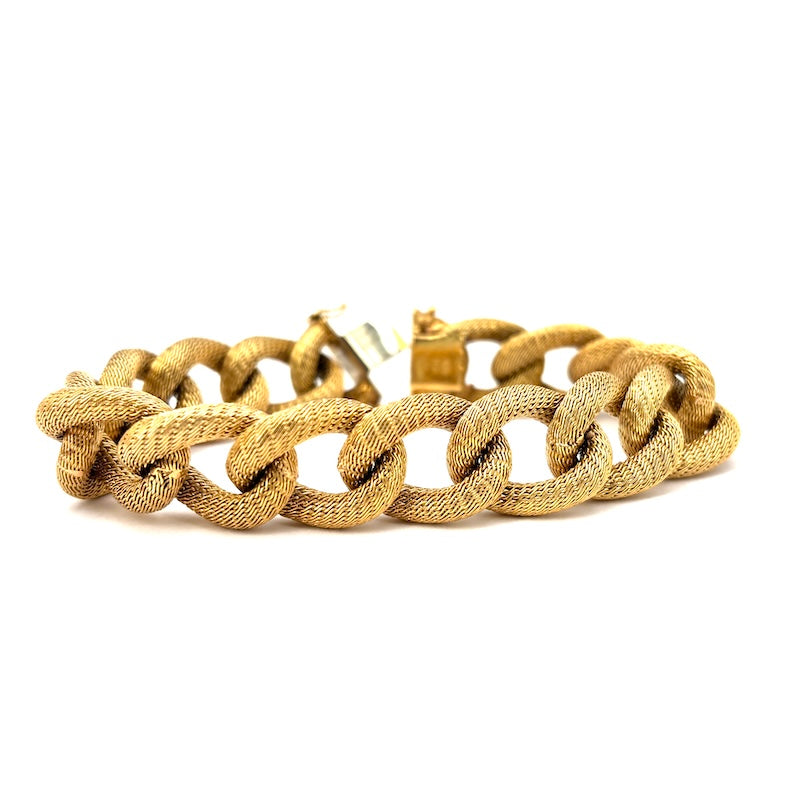 Bracciale maxi catena groumette, oro giallo zigrinato -  44.12 gr, 21 cm