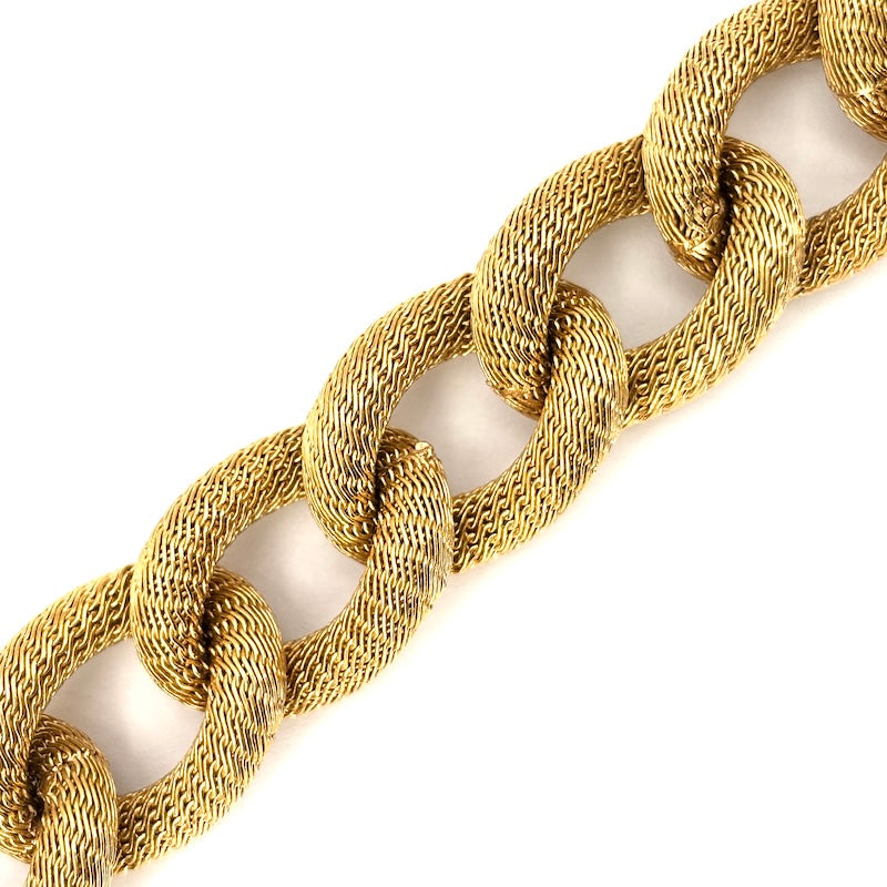 Bracciale maxi catena groumette, oro giallo zigrinato -  44.12 gr, 21 cm