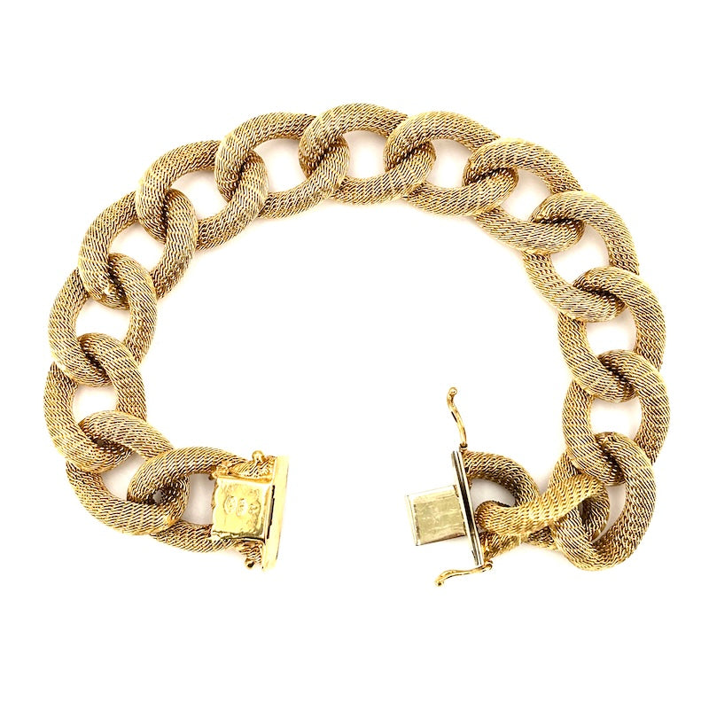 Bracciale maxi catena groumette, oro giallo zigrinato -  44.12 gr, 21 cm