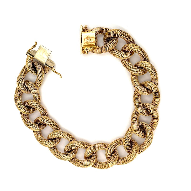 Bracciale maxi catena groumette, oro giallo zigrinato -  44.12 gr, 21 cm