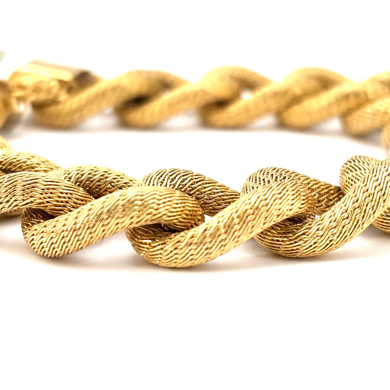 Bracciale maxi catena groumette, oro giallo zigrinato -  44.12 gr, 21 cm