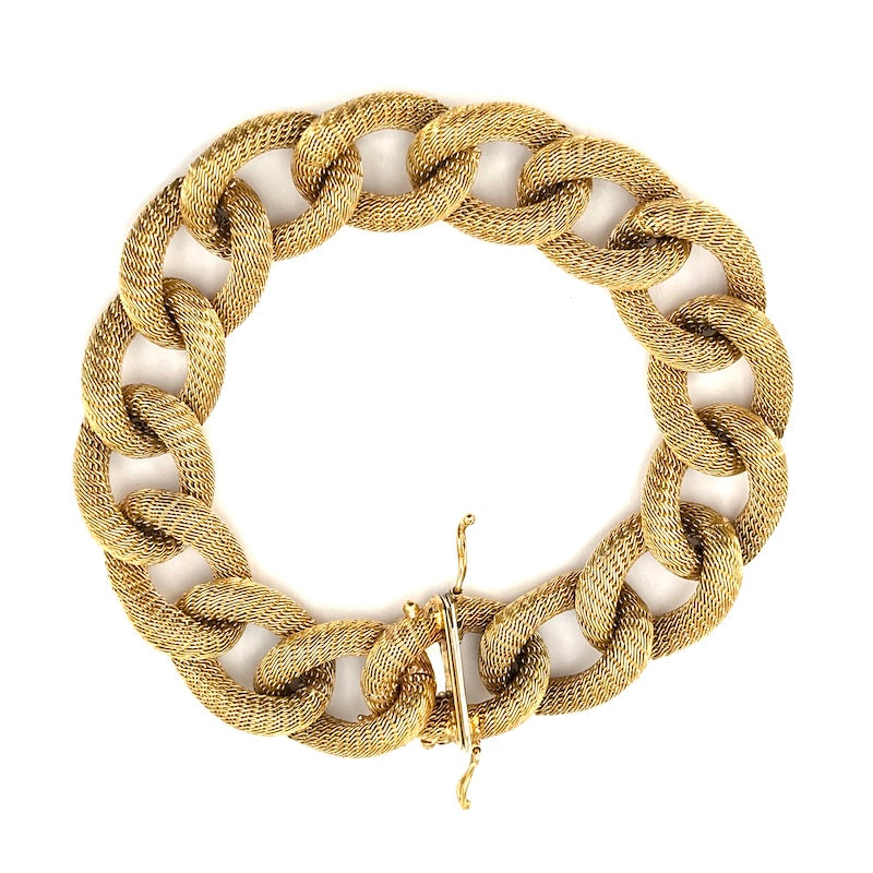 Bracciale maxi catena groumette, oro giallo zigrinato -  44.12 gr, 21 cm
