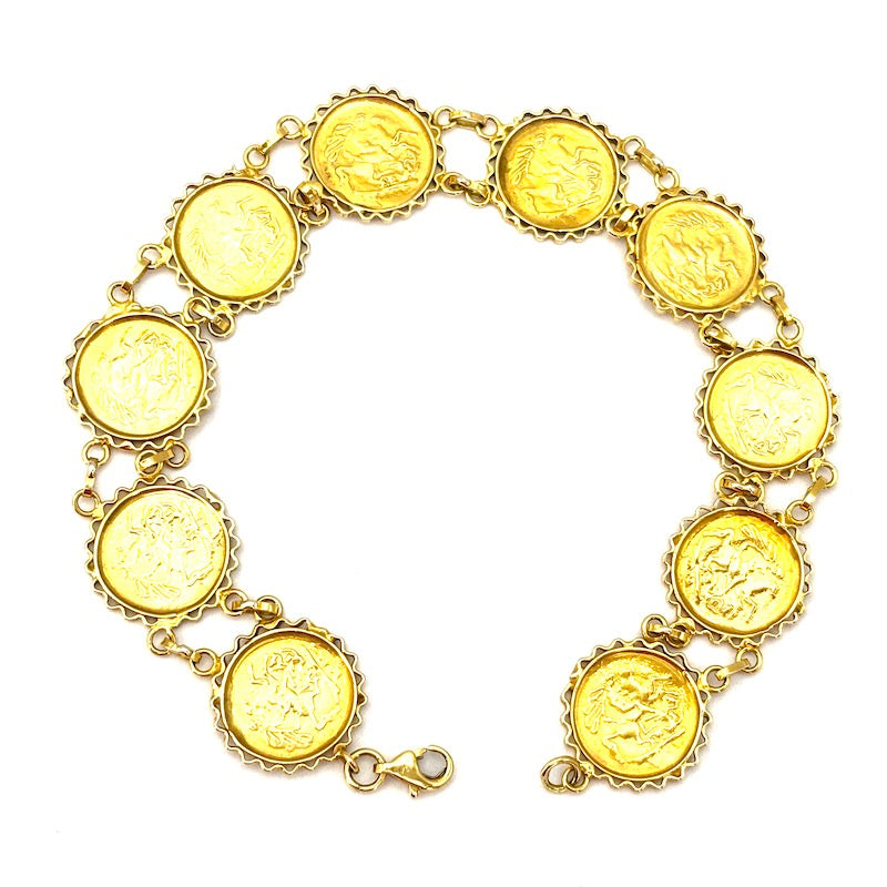 Bracciale monete riprodotte, oro giallo 18 kt; 11.05 gr - 19.5 cm