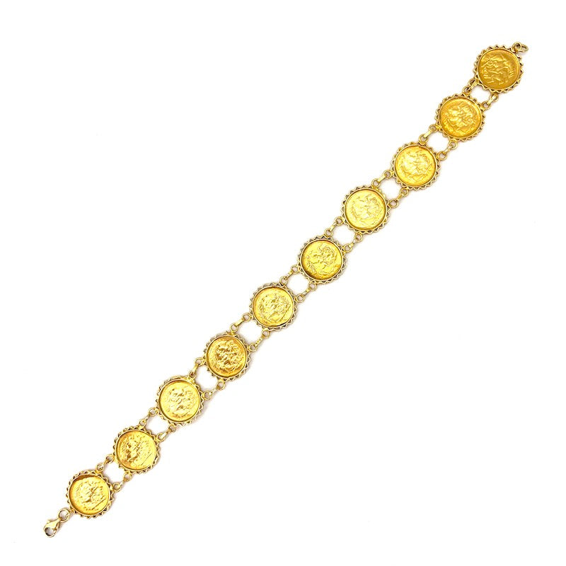 Bracciale monete riprodotte, oro giallo 18 kt; 11.05 gr - 19.5 cm