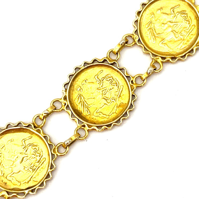 Bracciale monete riprodotte, oro giallo 18 kt; 11.05 gr - 19.5 cm