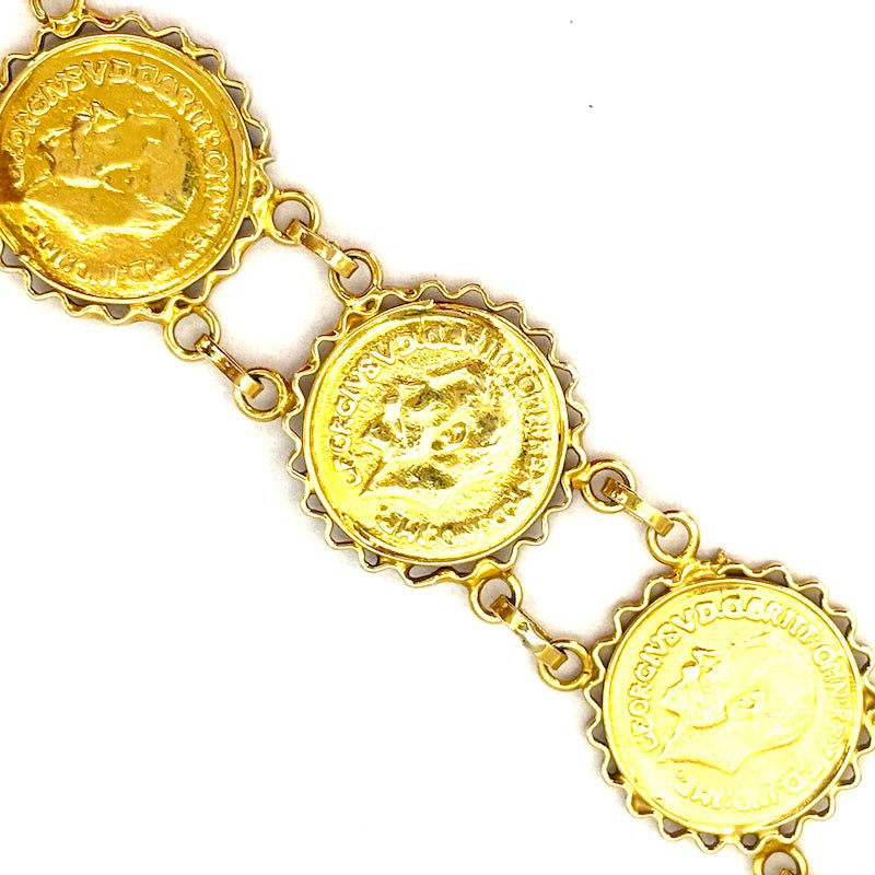 Bracciale monete riprodotte, oro giallo 18 kt; 11.05 gr - 19.5 cm