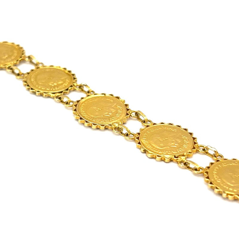 Bracciale monete riprodotte, oro giallo 18 kt; 11.05 gr - 19.5 cm