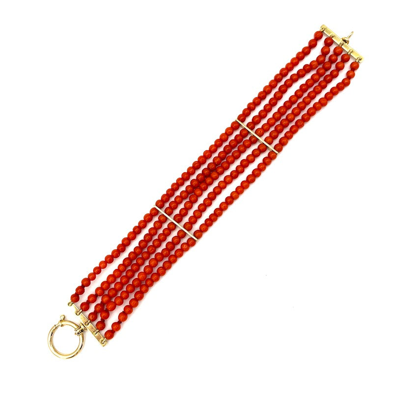 Bracciale multifilo corallo e oro; 17.5 cm - 21.32 gr