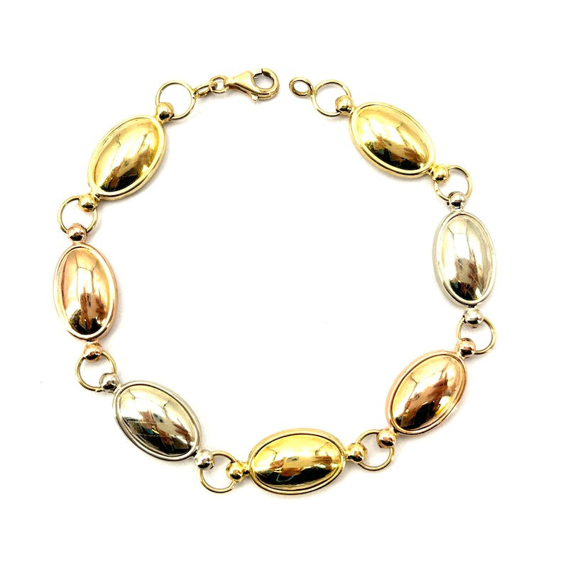 Bracciale oro tricolore, design ovali; 8.05 gr - 20 cm