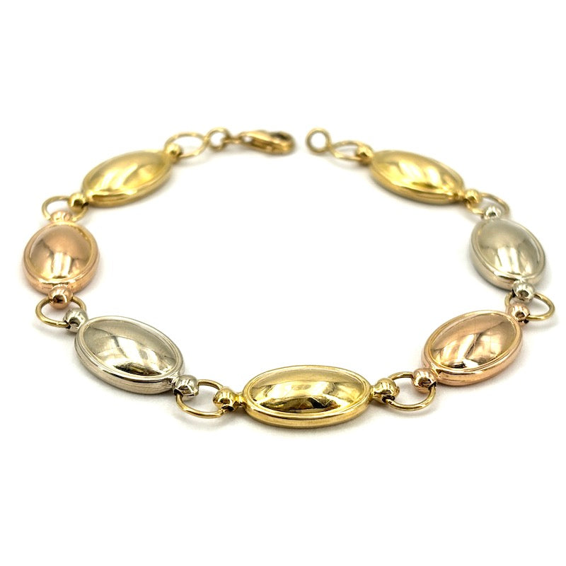 Bracciale oro tricolore, design ovali; 8.05 gr - 20 cm