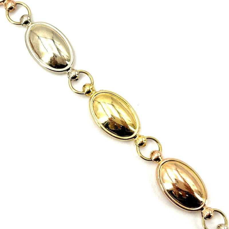 Bracciale oro tricolore, design ovali; 8.05 gr - 20 cm