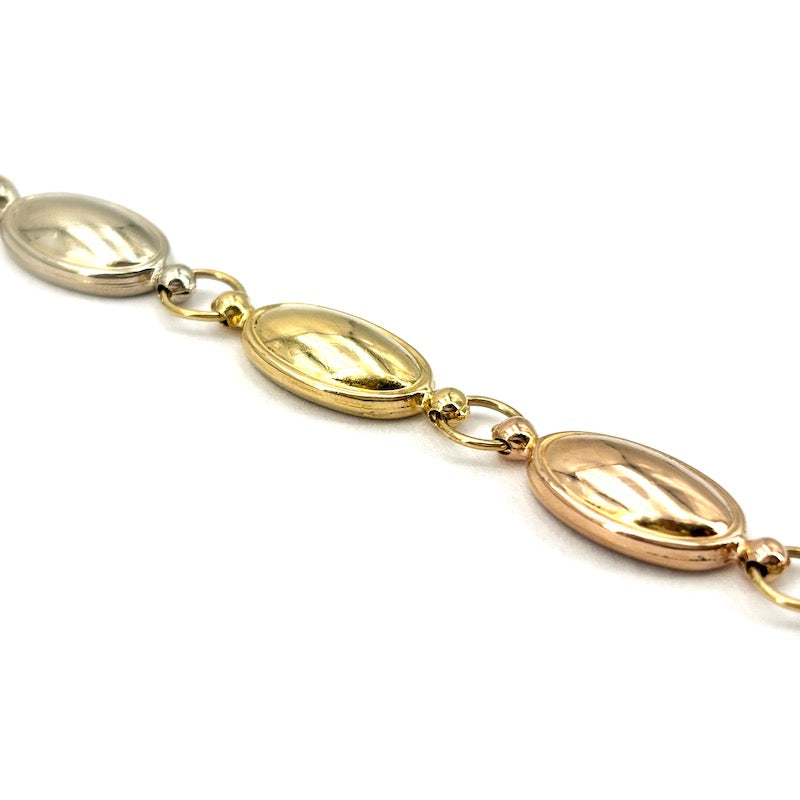 Bracciale oro tricolore, design ovali; 8.05 gr - 20 cm