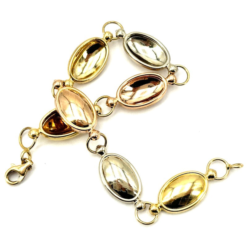 Bracciale oro tricolore, design ovali; 8.05 gr - 20 cm