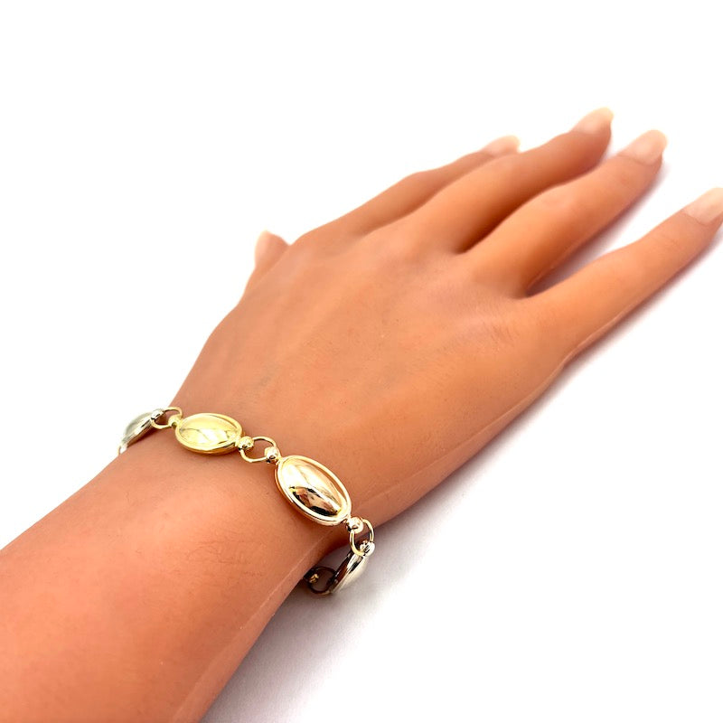 Bracciale oro tricolore, design ovali; 8.05 gr - 20 cm