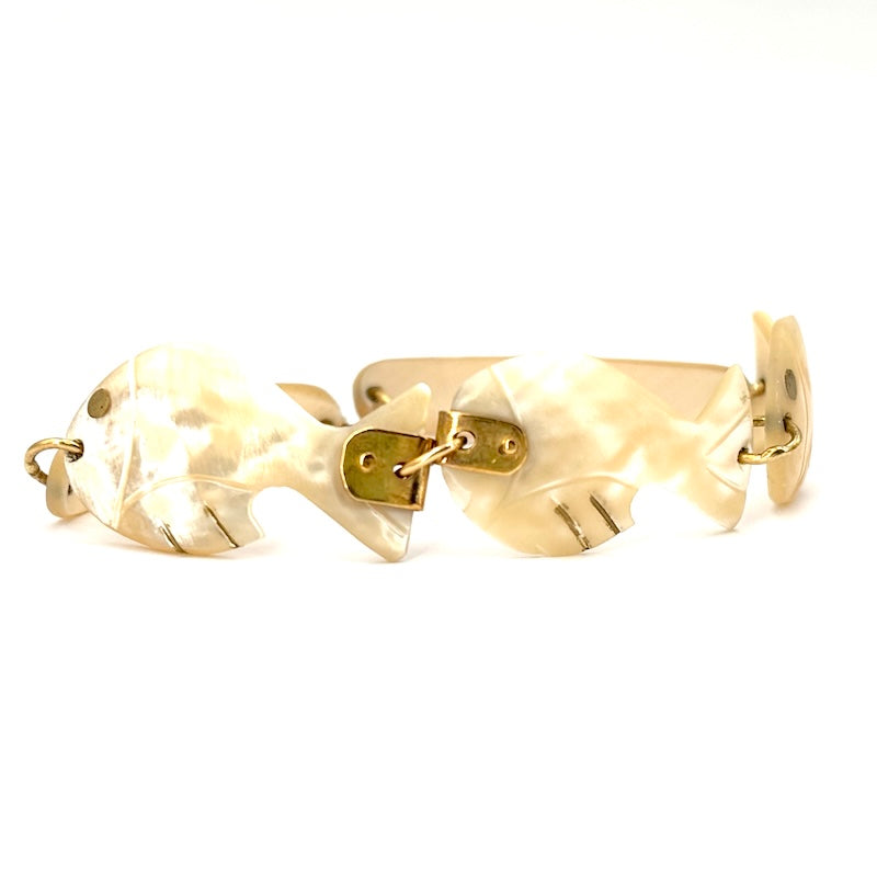 Bracciale pesci madreperla e oro giallo; 9.95 gr - 19 cm