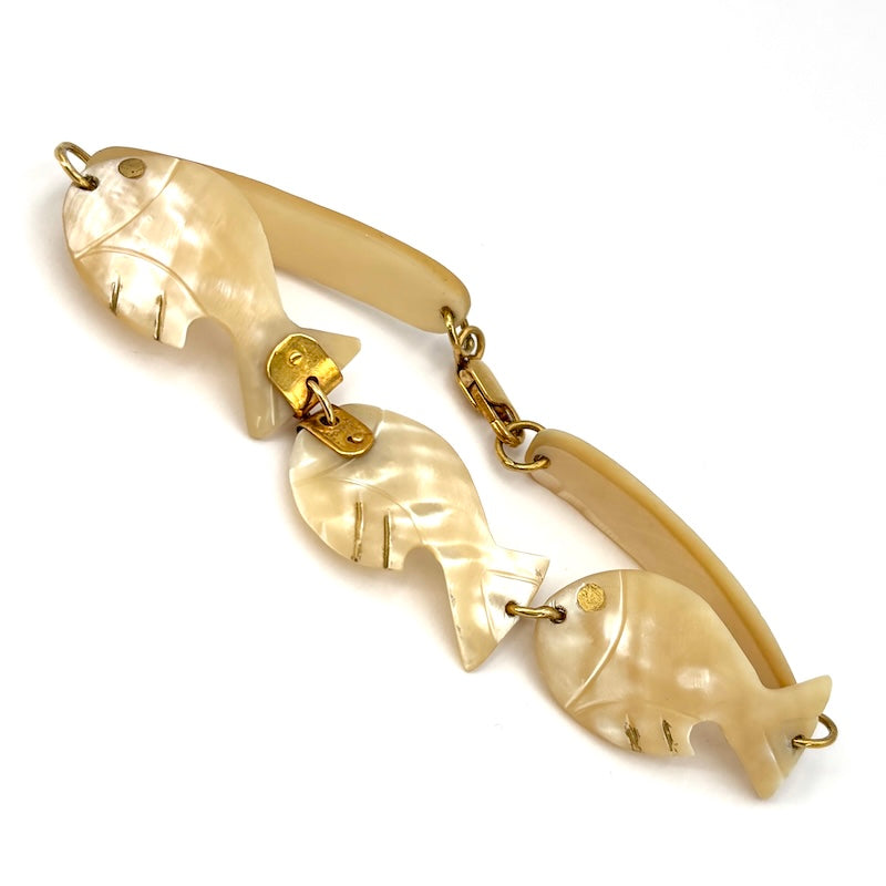 Bracciale pesci madreperla e oro giallo; 9.95 gr - 19 cm