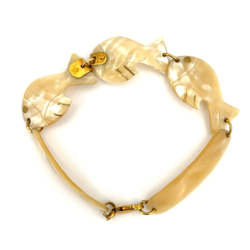 Bracciale pesci madreperla e oro giallo; 9.95 gr - 19 cm