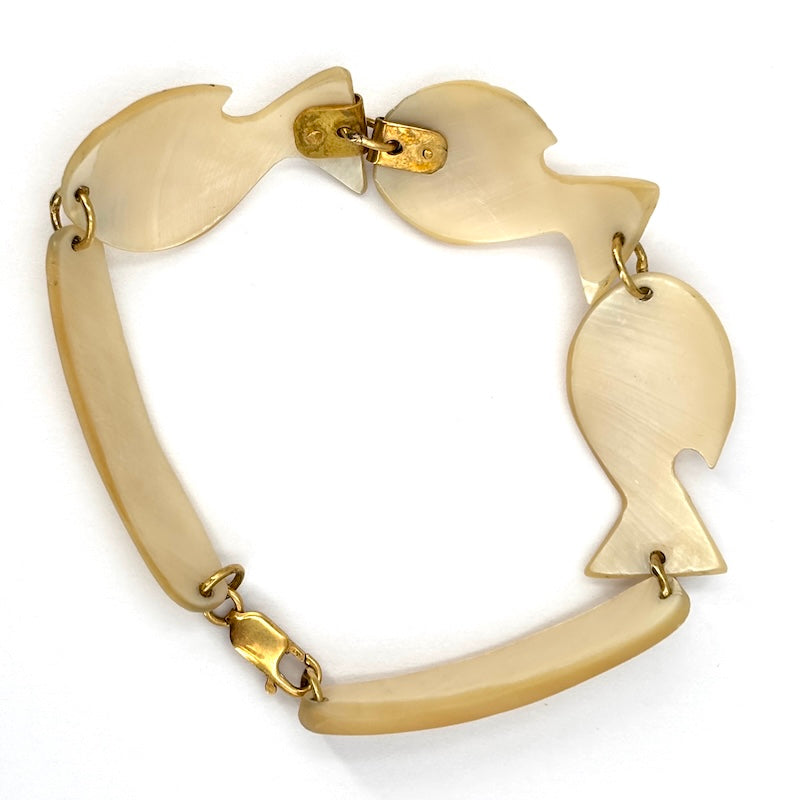 Bracciale pesci madreperla e oro giallo; 9.95 gr - 19 cm