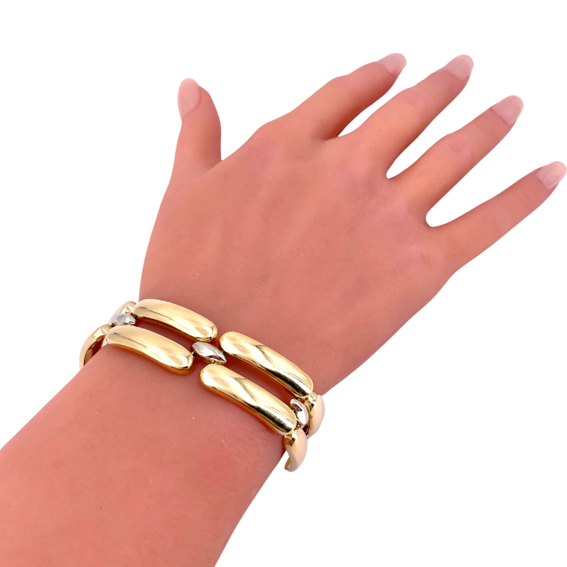 Bracciale polsino doppio barrette oro; 31.7 gr