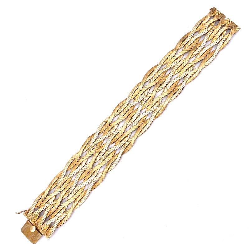 Bracciale polsino oro a fascia larga, intrecciata, Vintage; 87.17 gr