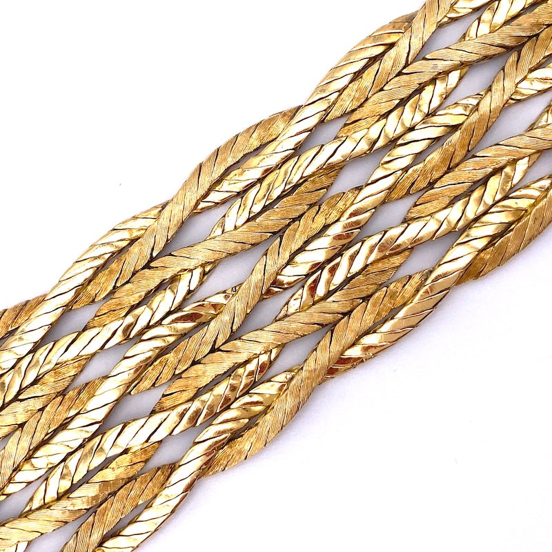 Bracciale polsino oro a fascia larga, intrecciata, Vintage; 87.17 gr