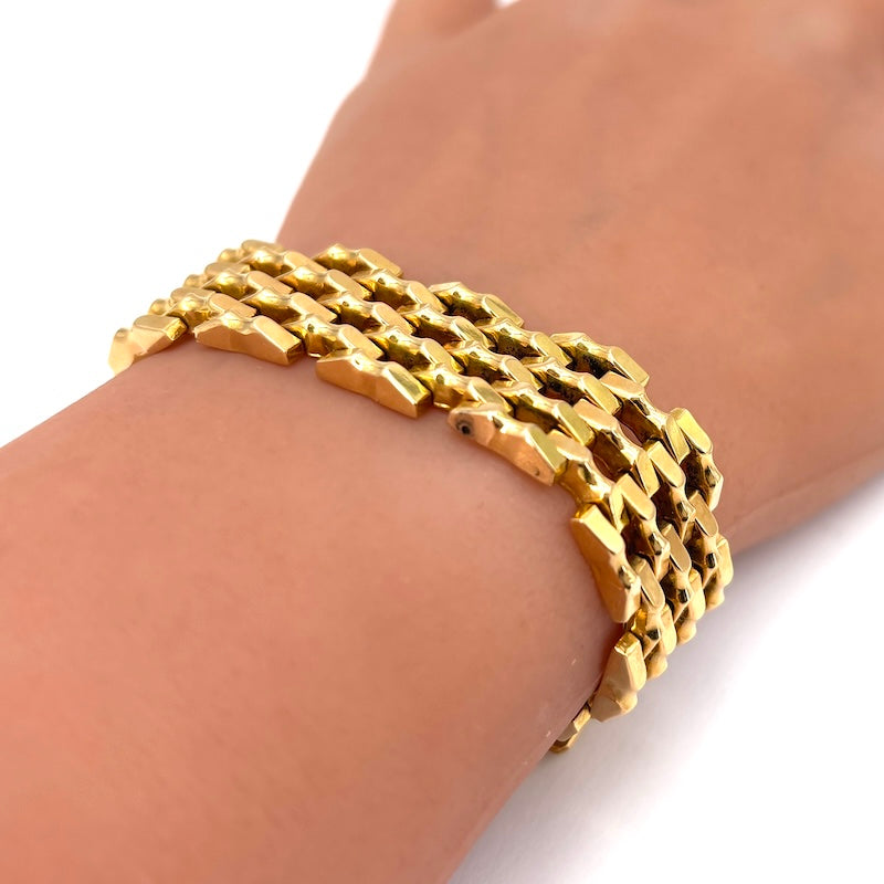 Bracciale polsino vintage oro giallo; 38 gr - 18 cm