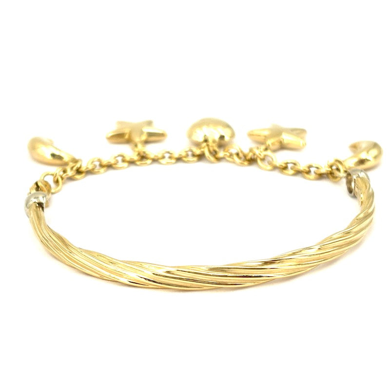 Bracciale semirigido con charms stelle, lune e cuore, oro giallo; 12.8 gr