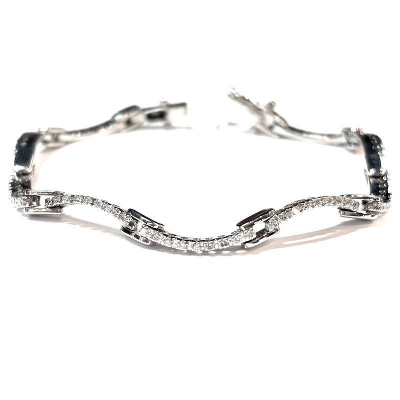 Bracciale tennis onde oro bianco e brillanti - 0.30-0.40 ct; 10.5 gr - 15.3 cm