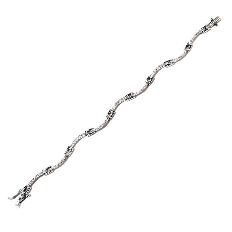 Bracciale tennis onde oro bianco e brillanti - 0.30-0.40 ct; 10.5 gr - 15.3 cm