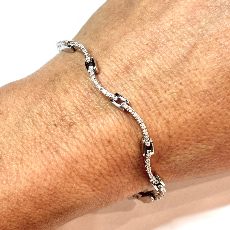 Bracciale tennis onde oro bianco e brillanti - 0.30-0.40 ct; 10.5 gr - 15.3 cm