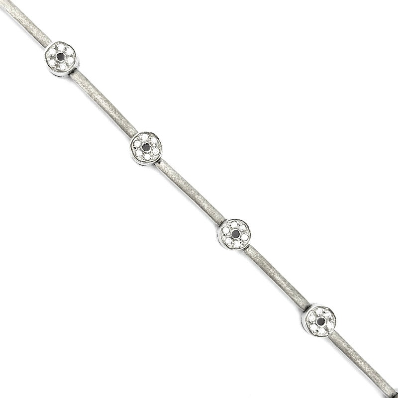 Bracciale tennis oro bianco e cerchietti zirconi; 12.22 gr - 18 cm