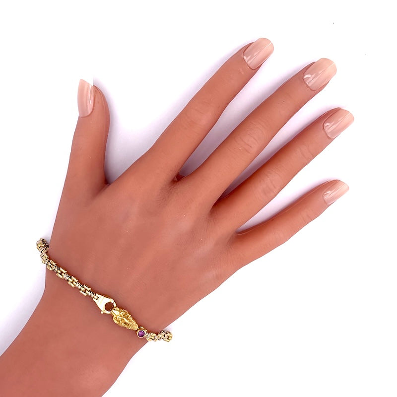 Bracciale uomo oro, testa di leone, catena bicolore - 17.6 gr