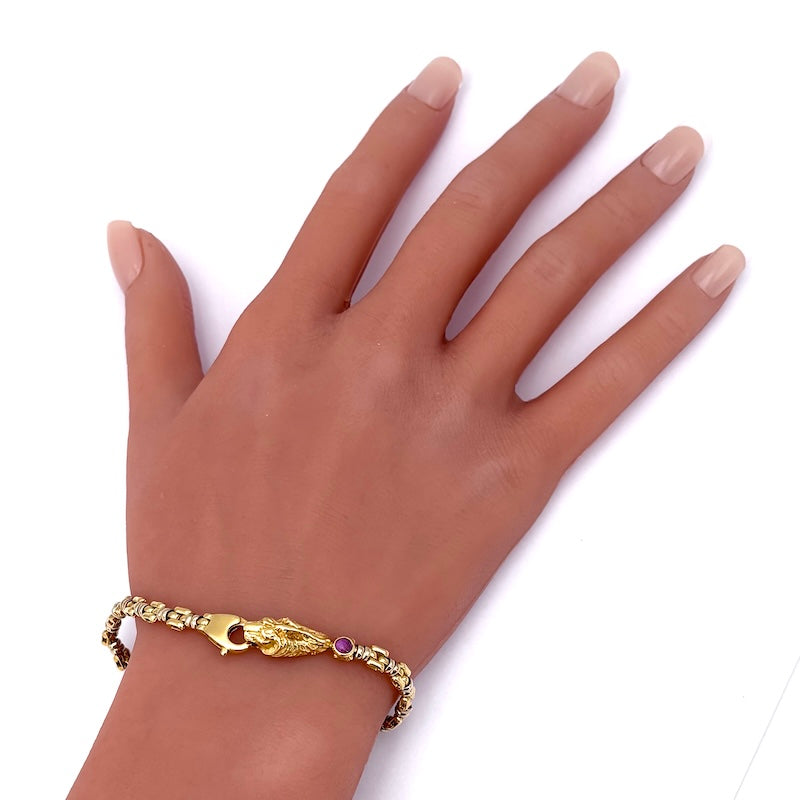 Bracciale uomo oro, testa di leone, catena bicolore - 17.6 gr