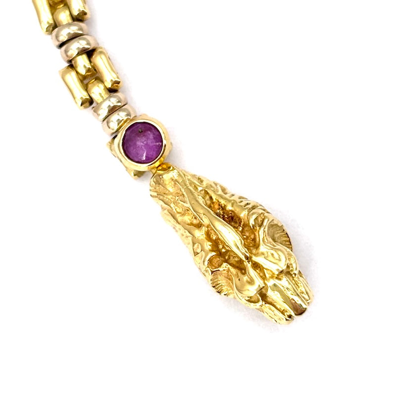 Bracciale uomo oro, testa di leone, catena bicolore - 17.6 gr