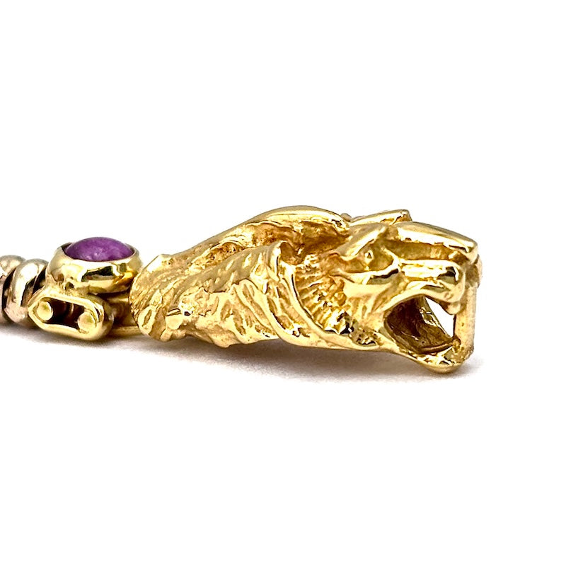 Bracciale uomo oro, testa di leone, catena bicolore - 17.6 gr