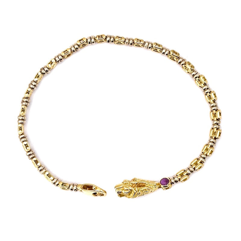 Bracciale uomo oro, testa di leone, catena bicolore - 17.6 gr