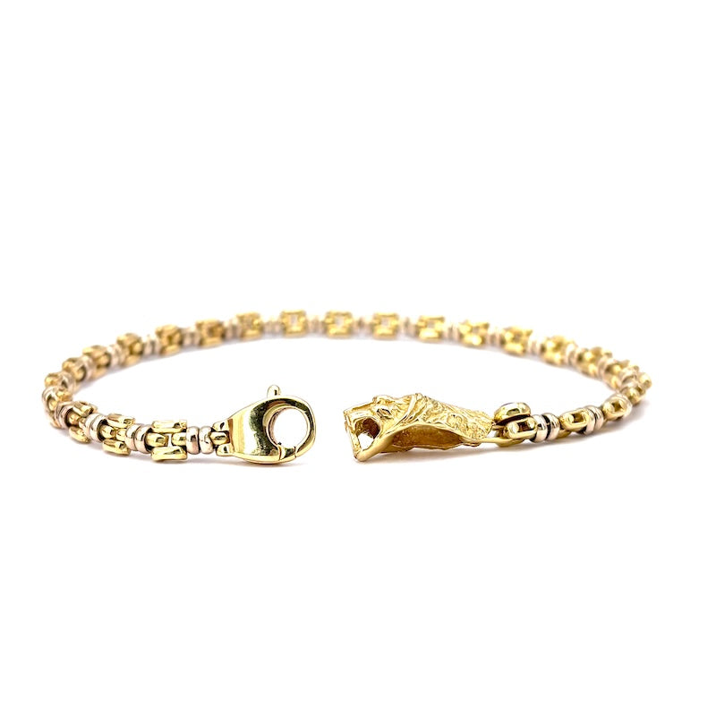 Bracciale uomo oro, testa di leone, catena bicolore - 17.6 gr