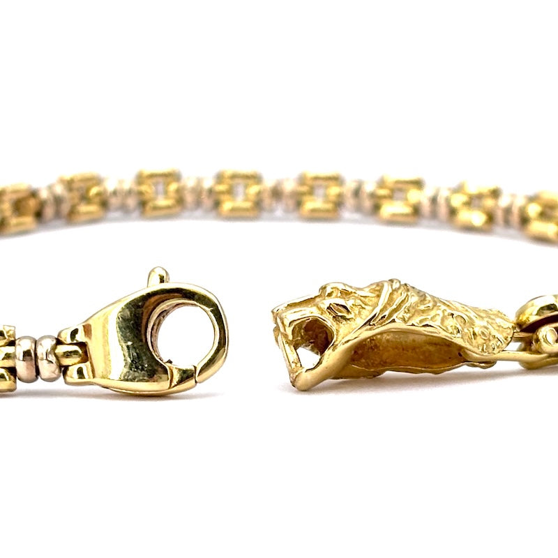 Bracciale uomo oro, testa di leone, catena bicolore - 17.6 gr