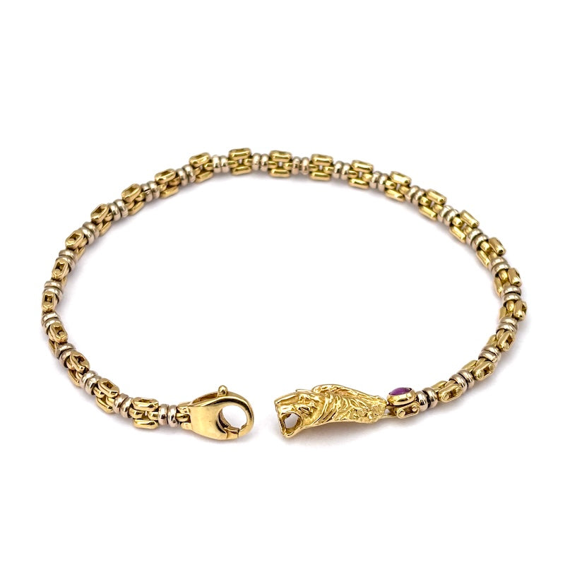 Bracciale uomo oro, testa di leone, catena bicolore - 17.6 gr