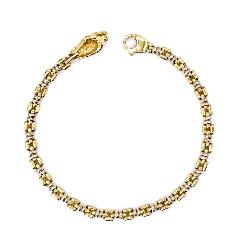 Bracciale uomo oro, testa di leone, catena bicolore - 17.6 gr