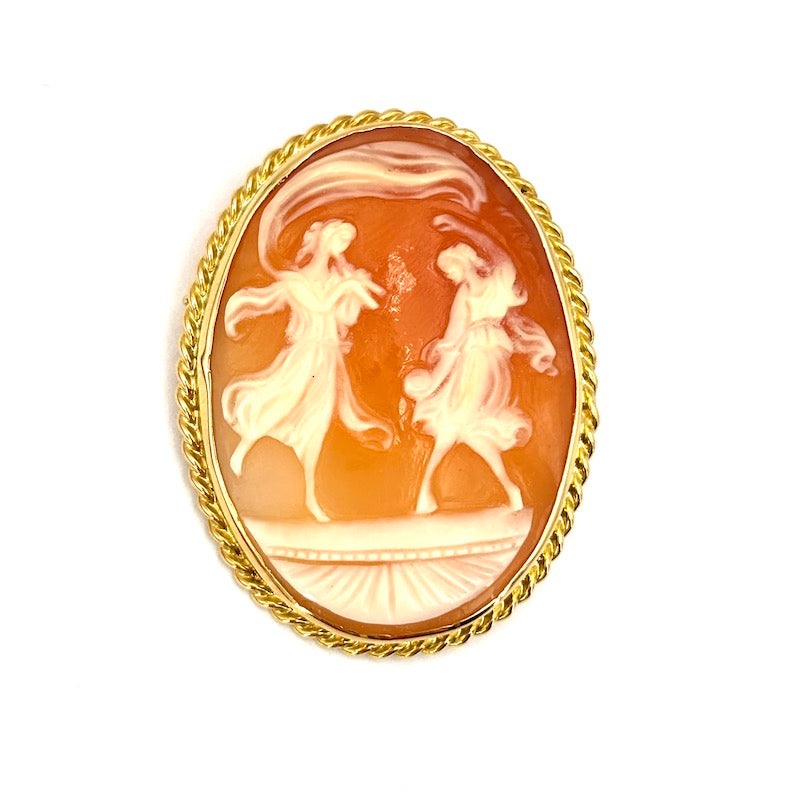 Ciondolo-spilla cammeo ancelle e cordonetto oro; 10.05 gr