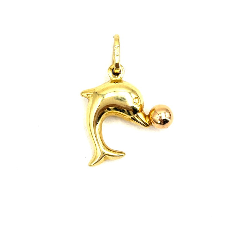 Ciondolo charm delfino oro giallo e rosa 18 kt; 1.27 gr