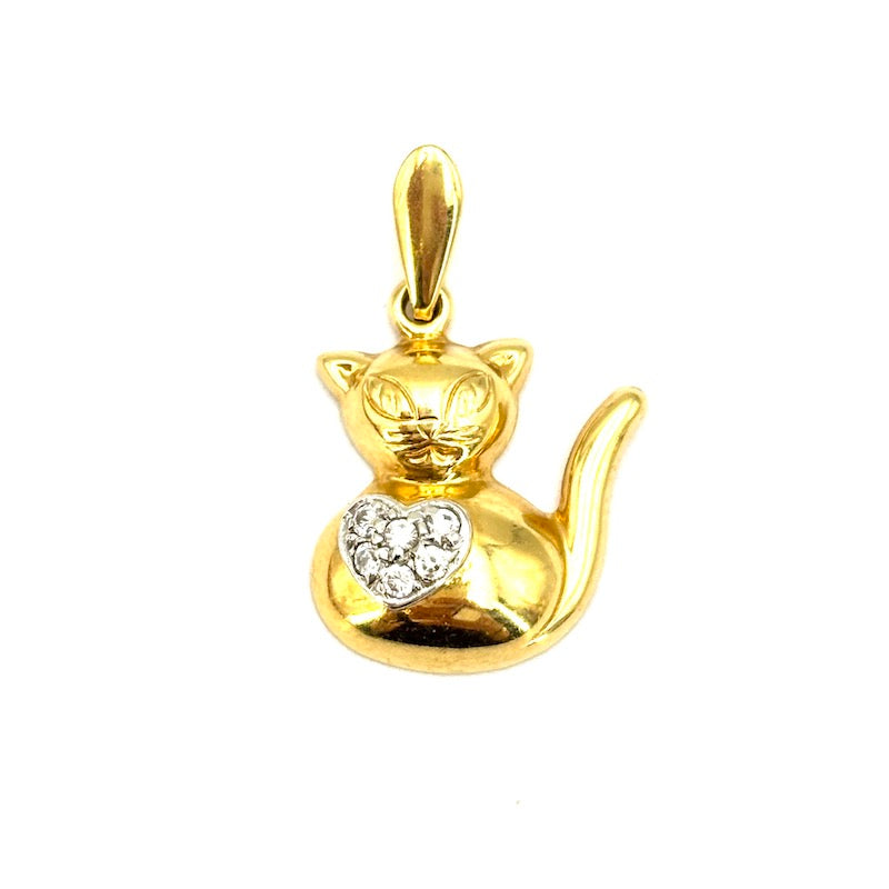 Ciondolo charm gatto oro giallo 18 kt e zirconi; 2.33 gr