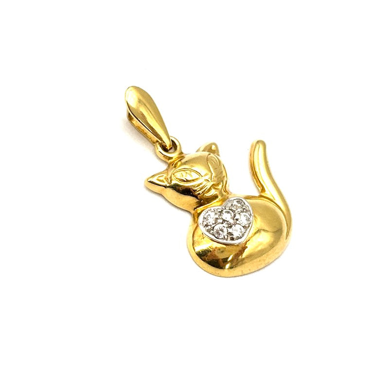 Ciondolo charm gatto oro giallo 18 kt e zirconi; 2.33 gr
