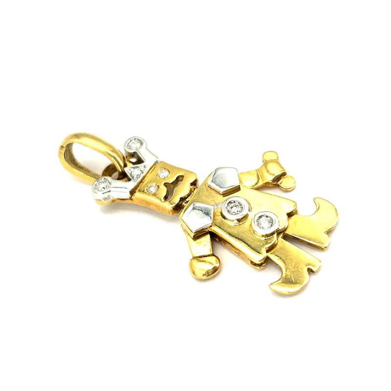 Ciondolo charm giullare re semi mobile, oro 18 kt e brillanti; 5.21 gr