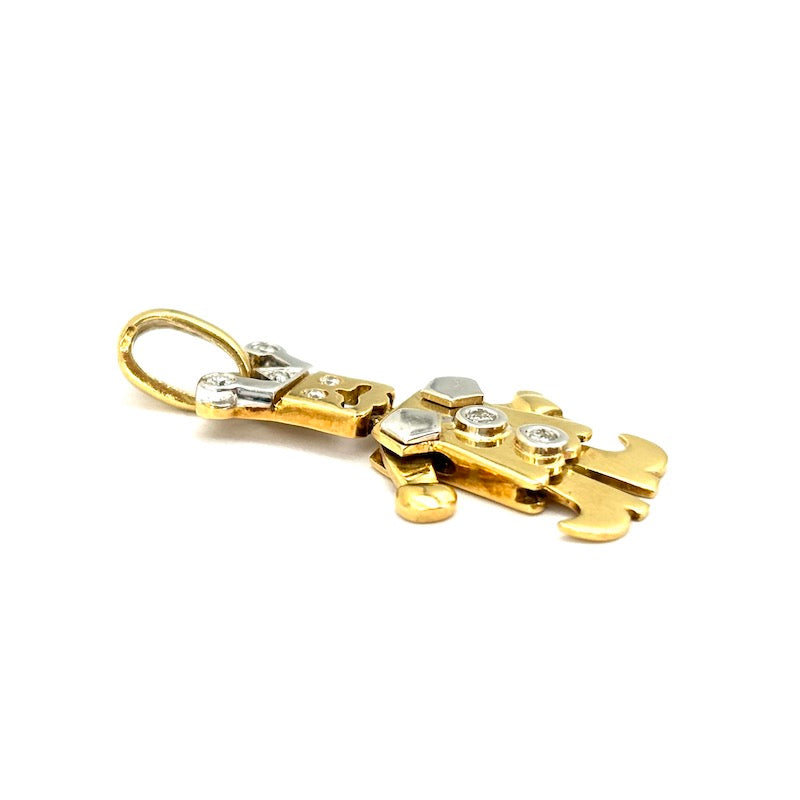 Ciondolo charm giullare re semi mobile, oro 18 kt e brillanti; 5.21 gr