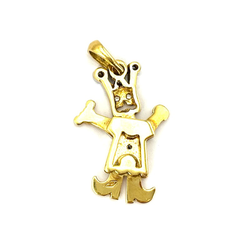 Ciondolo charm giullare re semi mobile, oro 18 kt e brillanti; 5.21 gr