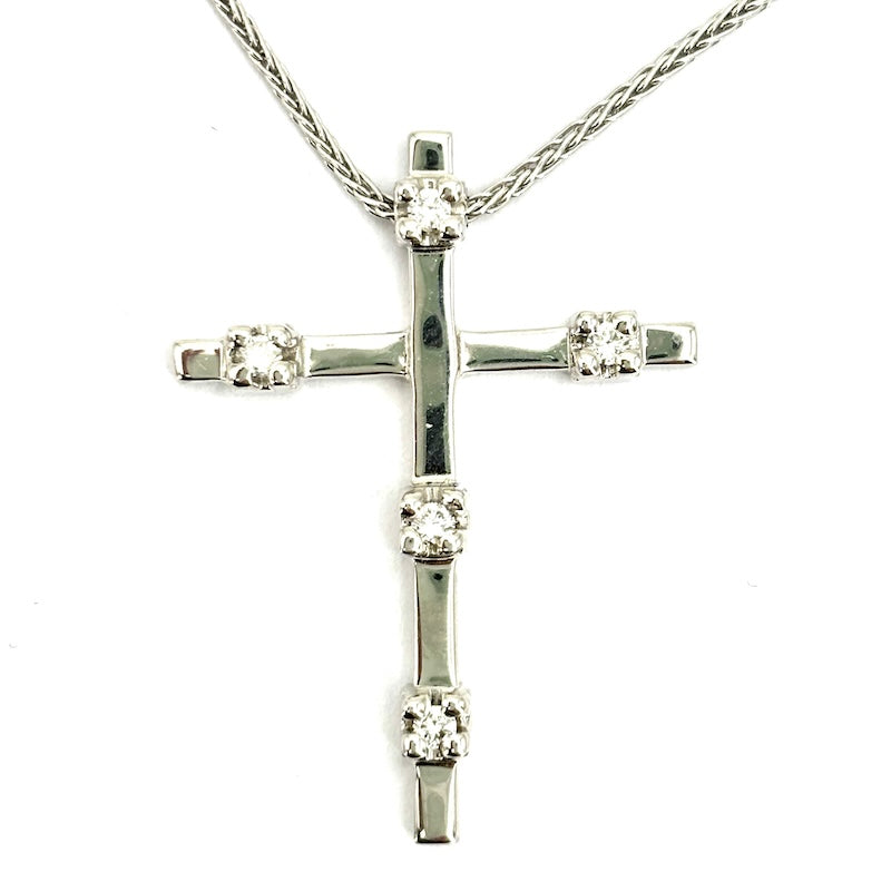 Ciondolo croce con collier oro bianco e brillanti 0.10-12ct; 6.15 gr