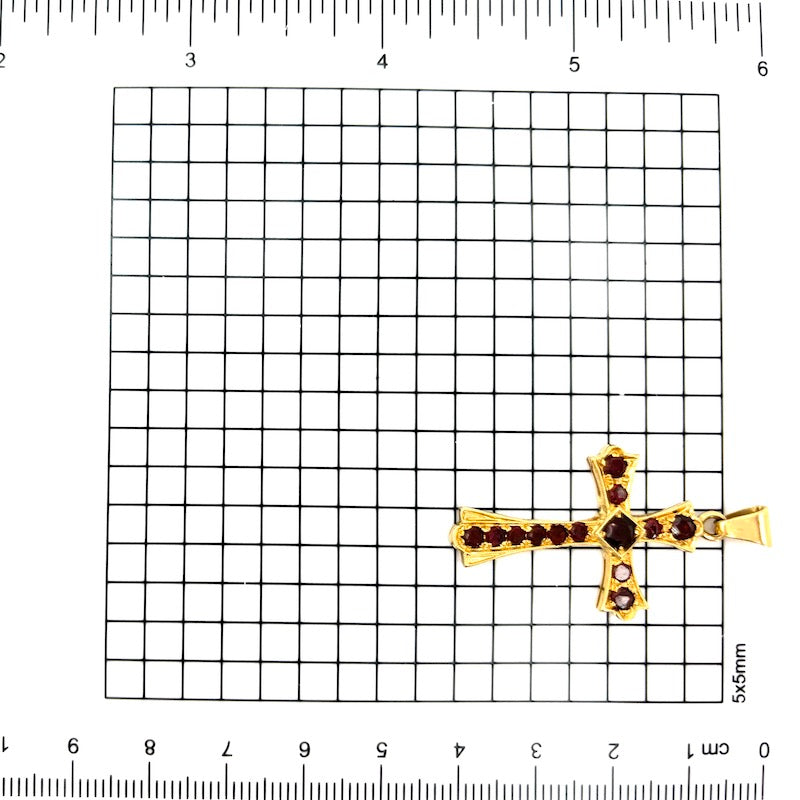 Ciondolo croce granati e oro - 4.2 cm x 2.3 cm; 4.57 gr